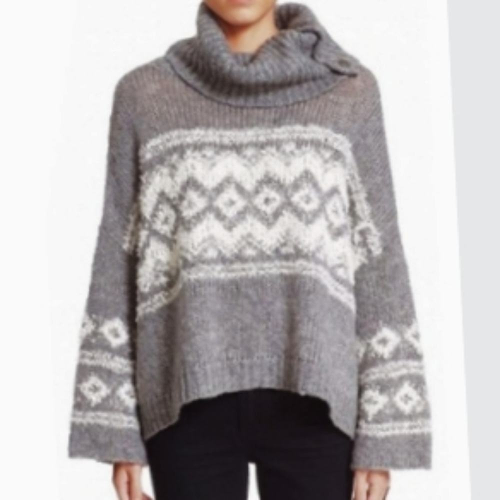 OVERSIZED Pink Republic Grey & White Cowell Neck Sweater Size XS